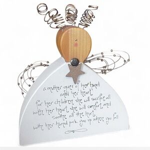 Vintage Wooden Angel Figurine with quote  - White & Natural Wood